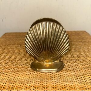 VTG Hollywood Regency Style Bookends Pair Brass Scallop Seashell Book Shelf MCM